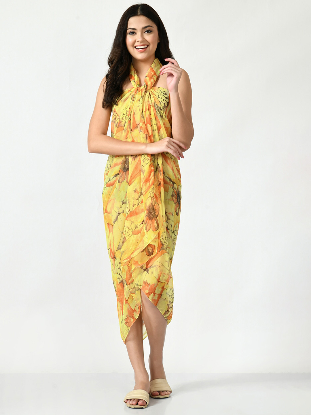 

MIRCHI FASHION Abstract Printed Swimwear Cover Up Sarong, Yellow