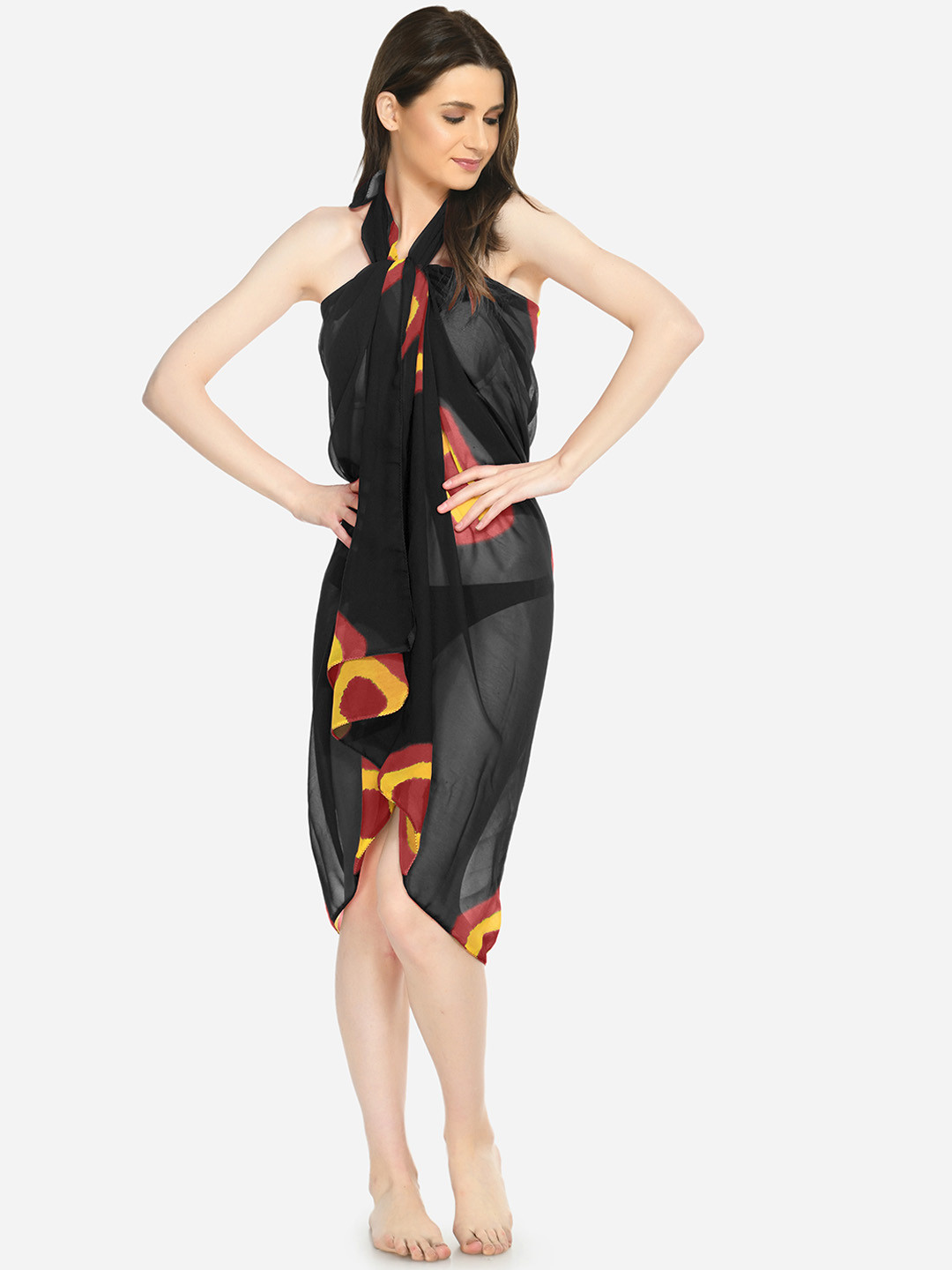 

MIRCHI FASHION Abstract Printed Swimwear Cover Up Sarong, Black