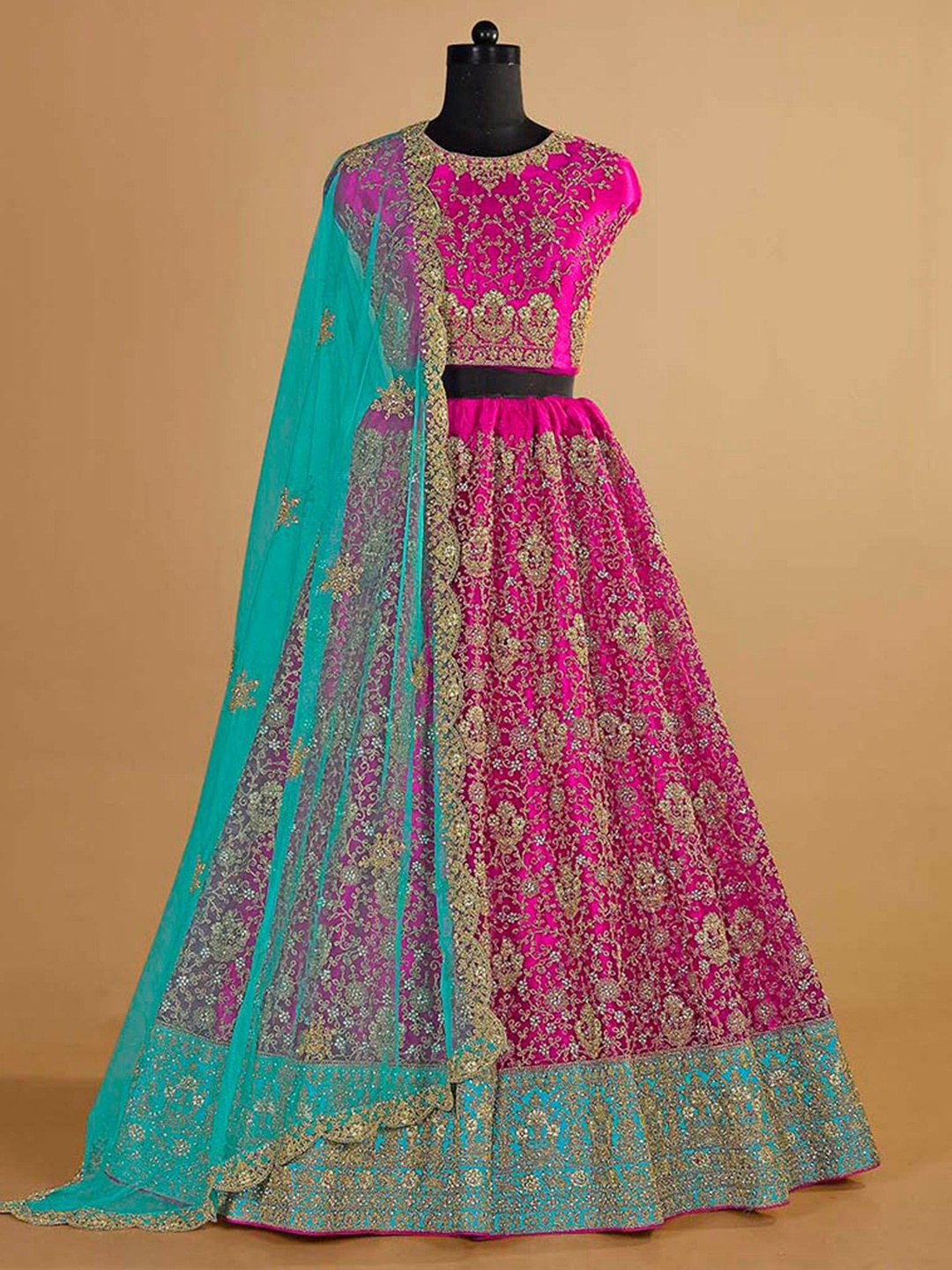 

HALFSAREE STUDIO Semi Stitched Lehenga & Blouse With Dupatta, Pink