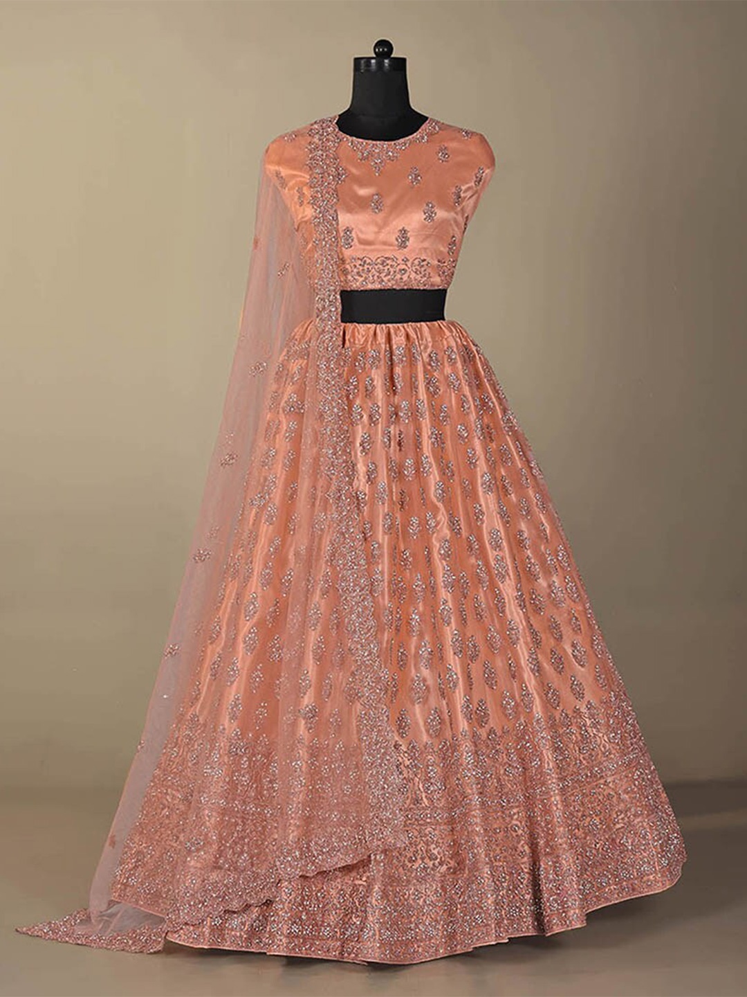 

HALFSAREE STUDIO Semi Stitched Lehenga & Blouse With Dupatta, Peach