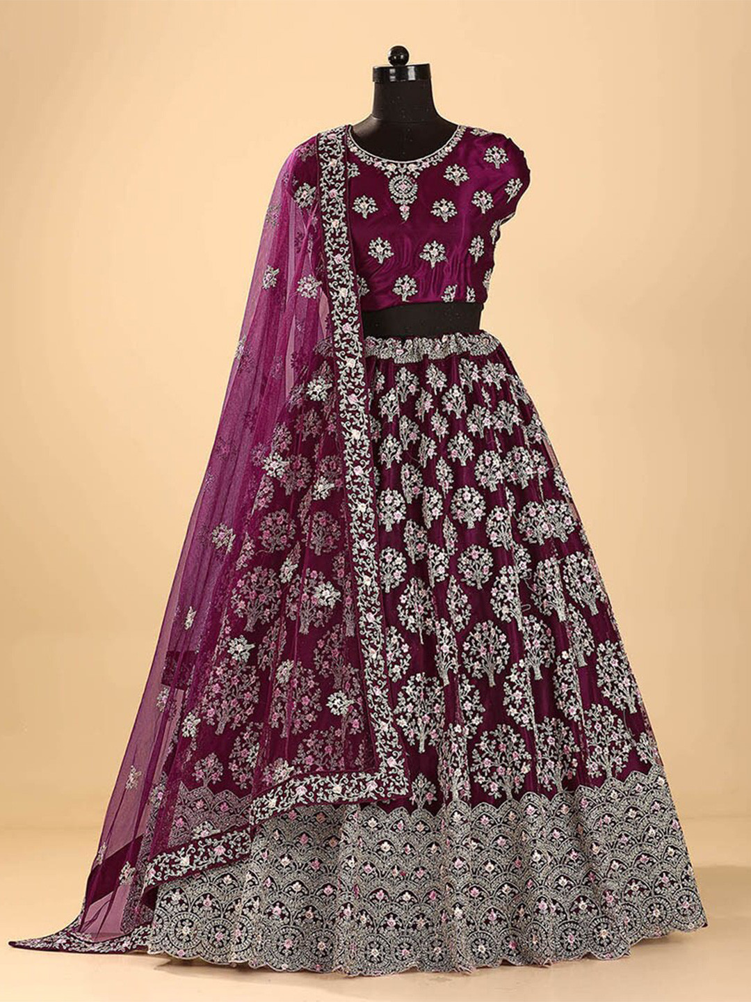 

HALFSAREE STUDIO Semi Stitched Lehenga & Blouse With Dupatta, Coffee brown