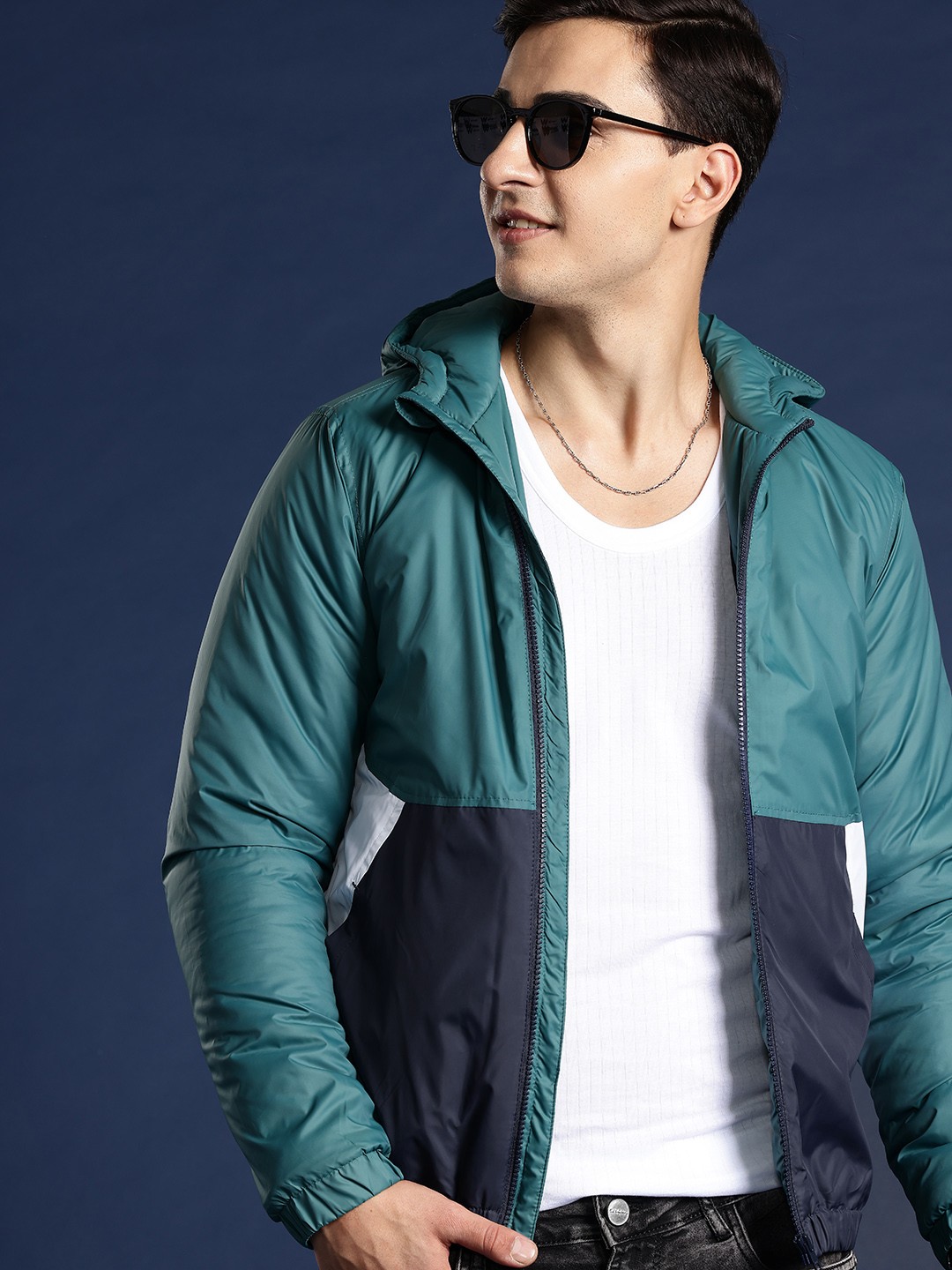 

Mast & Harbour Colourblocked Padded Hooded Jacket, Green