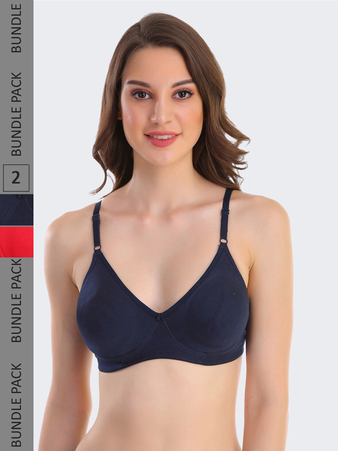 

POOJA RAGENEE Pack Of 2 Non-Wired Non Padded All Day Comfort Seamless T-Shirt Bra, Navy blue