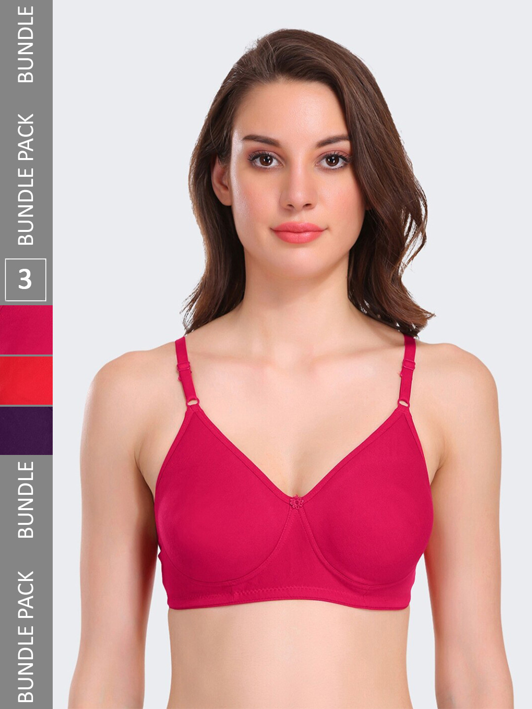 

POOJA RAGENEE Pack Of 3 Non-Wired Non Padded All Day Comfort Seamless T-Shirt Bra, Magenta