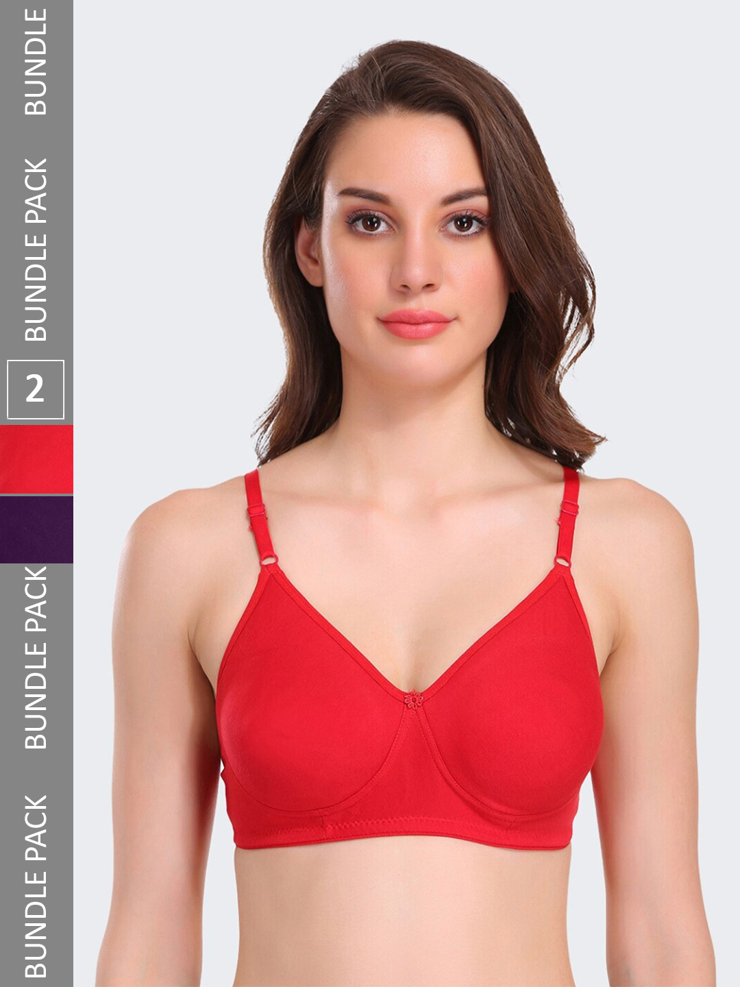 

POOJA RAGENEE Pack Of 2 Full Coverage All Day Comfort Seamless T-shirt Bra, Red