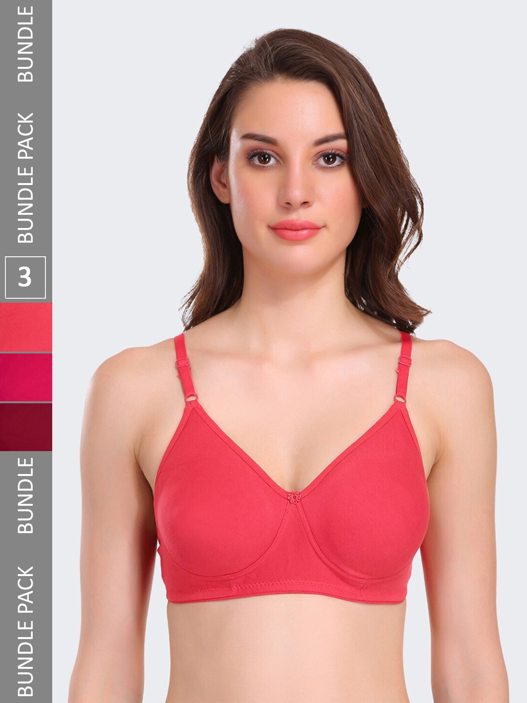 

POOJA RAGENEE Pack Of 3 Non-Wired Non Padded All Day Comfort Seamless T-Shirt Bra, Maroon