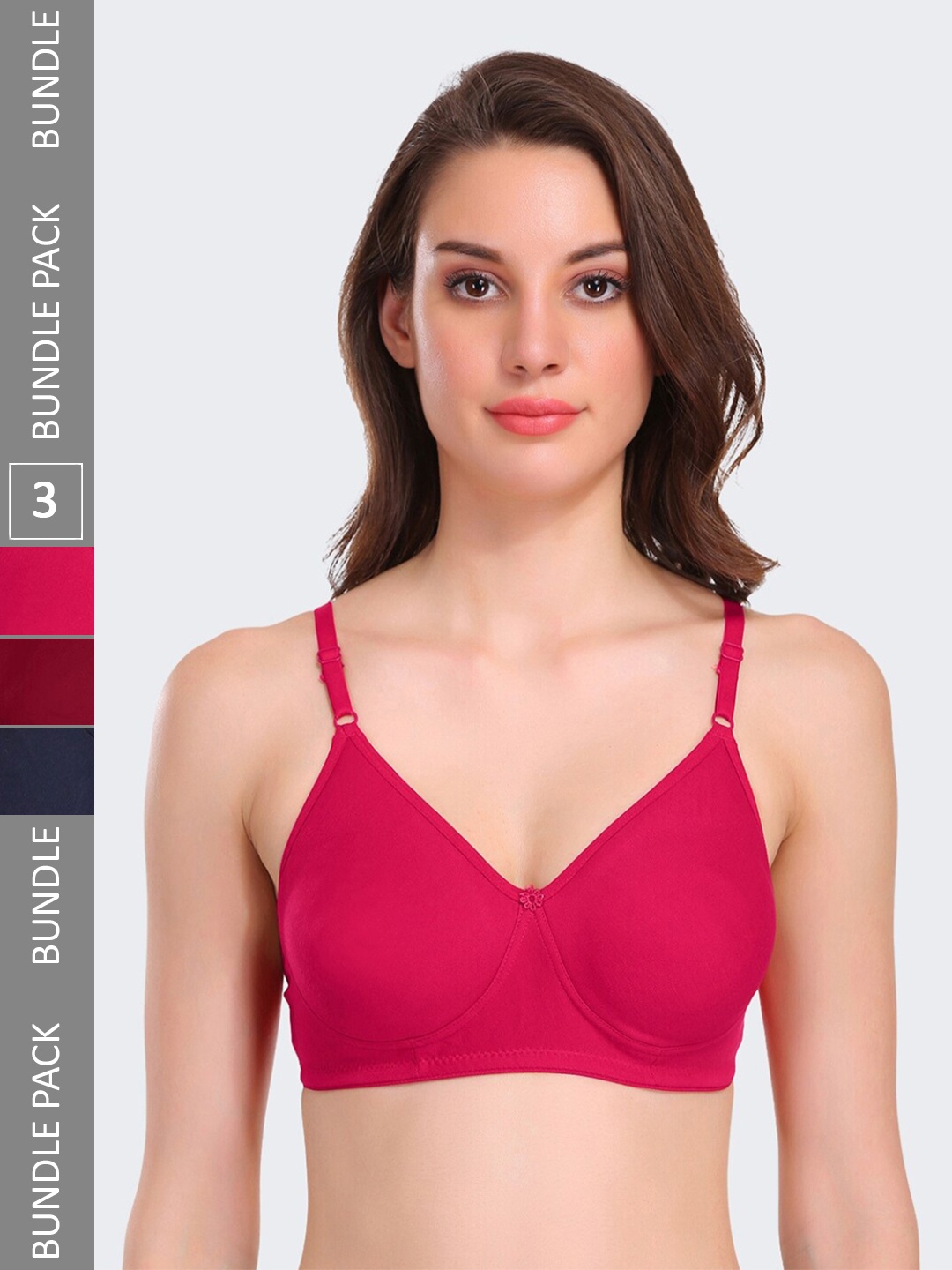 

POOJA RAGENEE Pack Of 3 All Day Comfort Full Coverage Everyday Bra, Navy blue