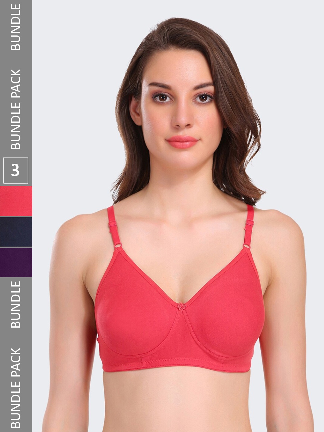 

POOJA RAGENEE Pack of 3 Lightly Padded Full Coverage Bra, Coral
