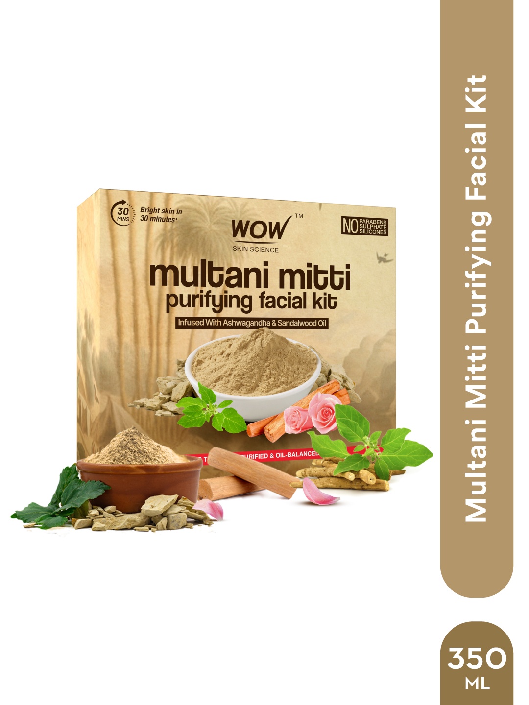 

WOW SKIN SCIENCE 3 Pcs Multani Mitti Kit with Rose Water, Brown