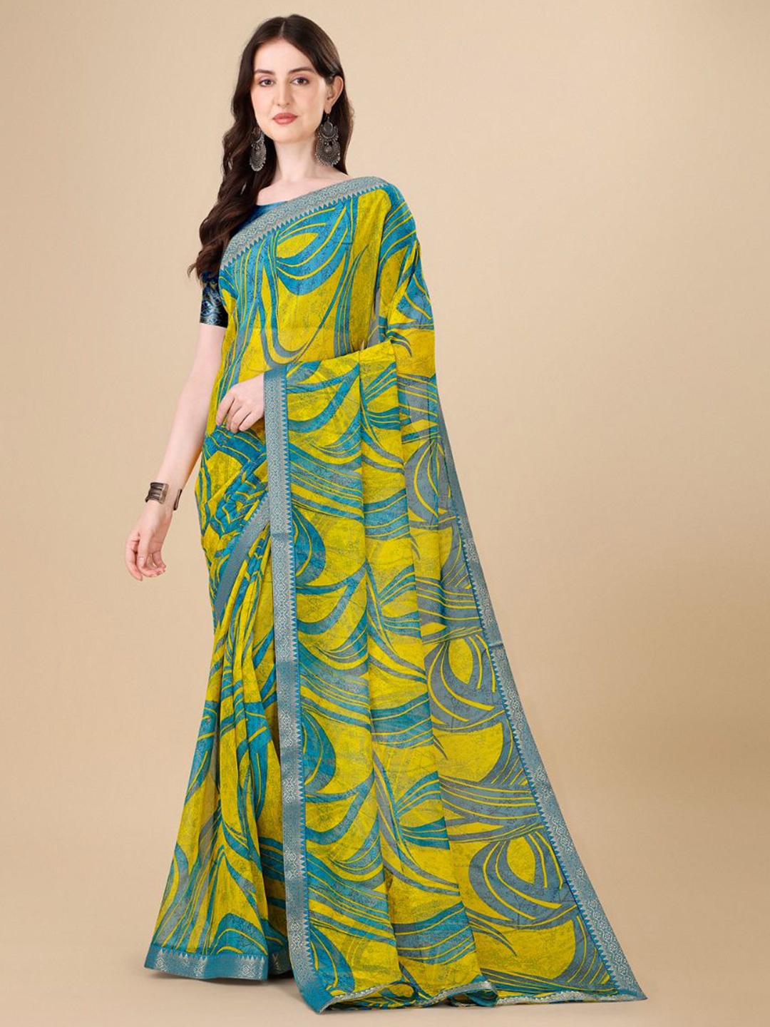 

Dori Abstract Printed Zari Saree, Yellow