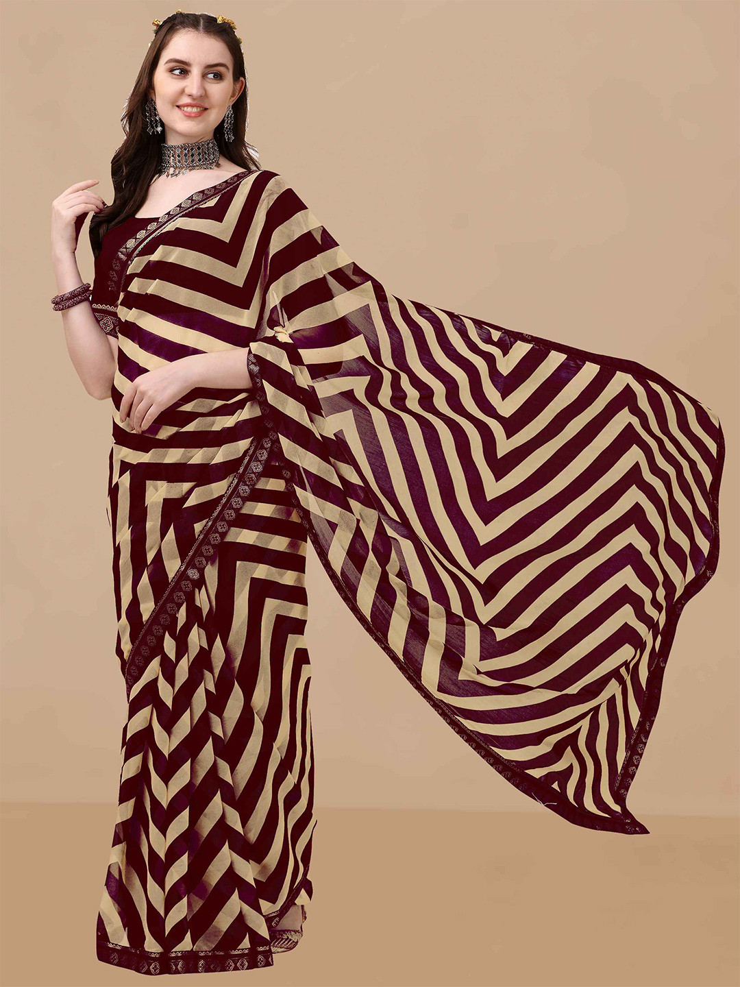 

Dori Striped Embellished Saree, Purple