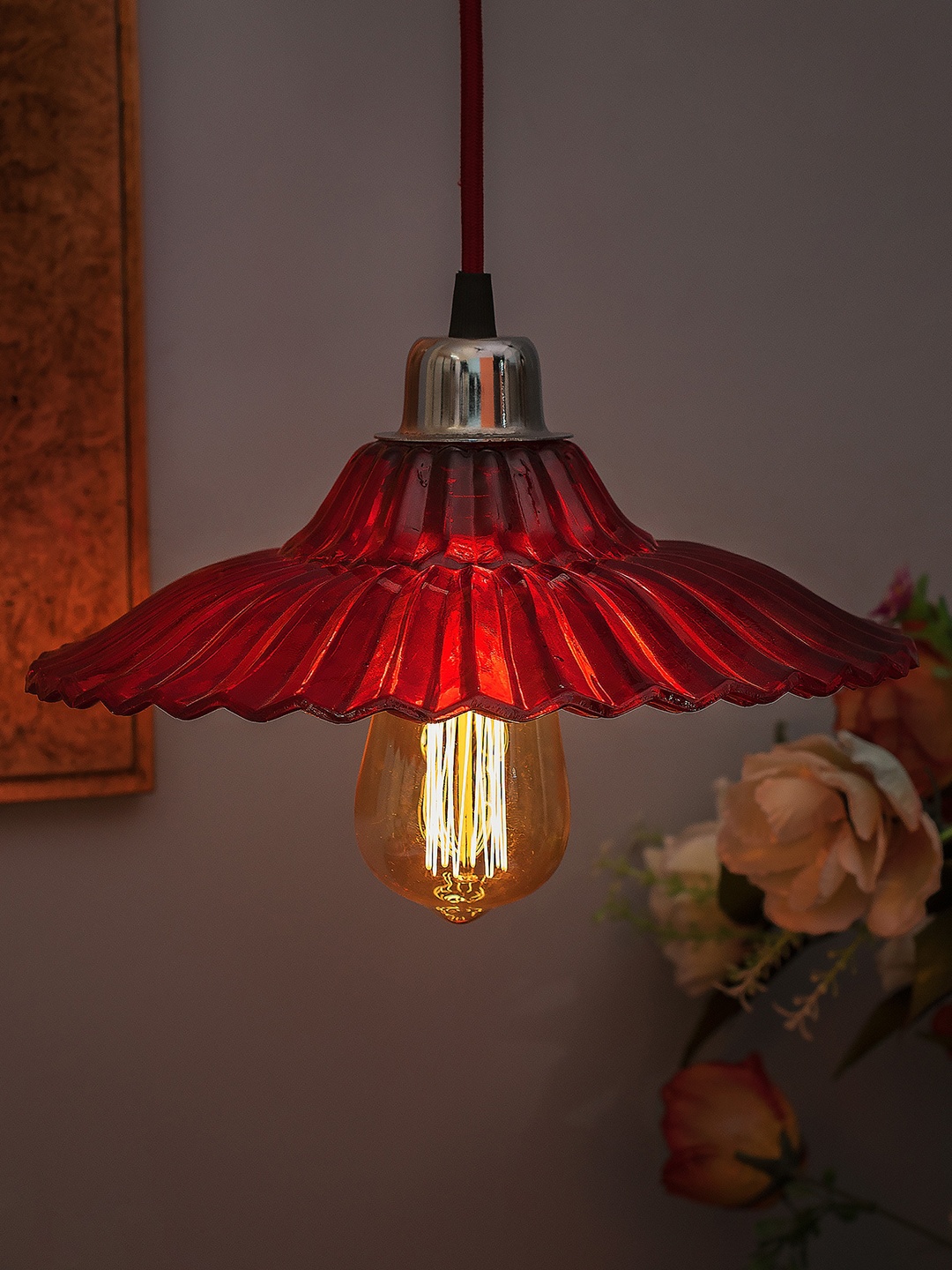 

Homesake Red Textured Glass Ceiling Lamp