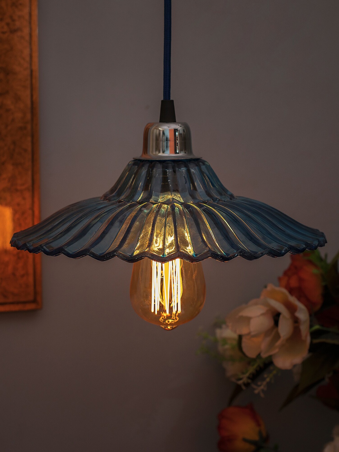 

Homesake Blue Textured Glass Ceiling Lamp