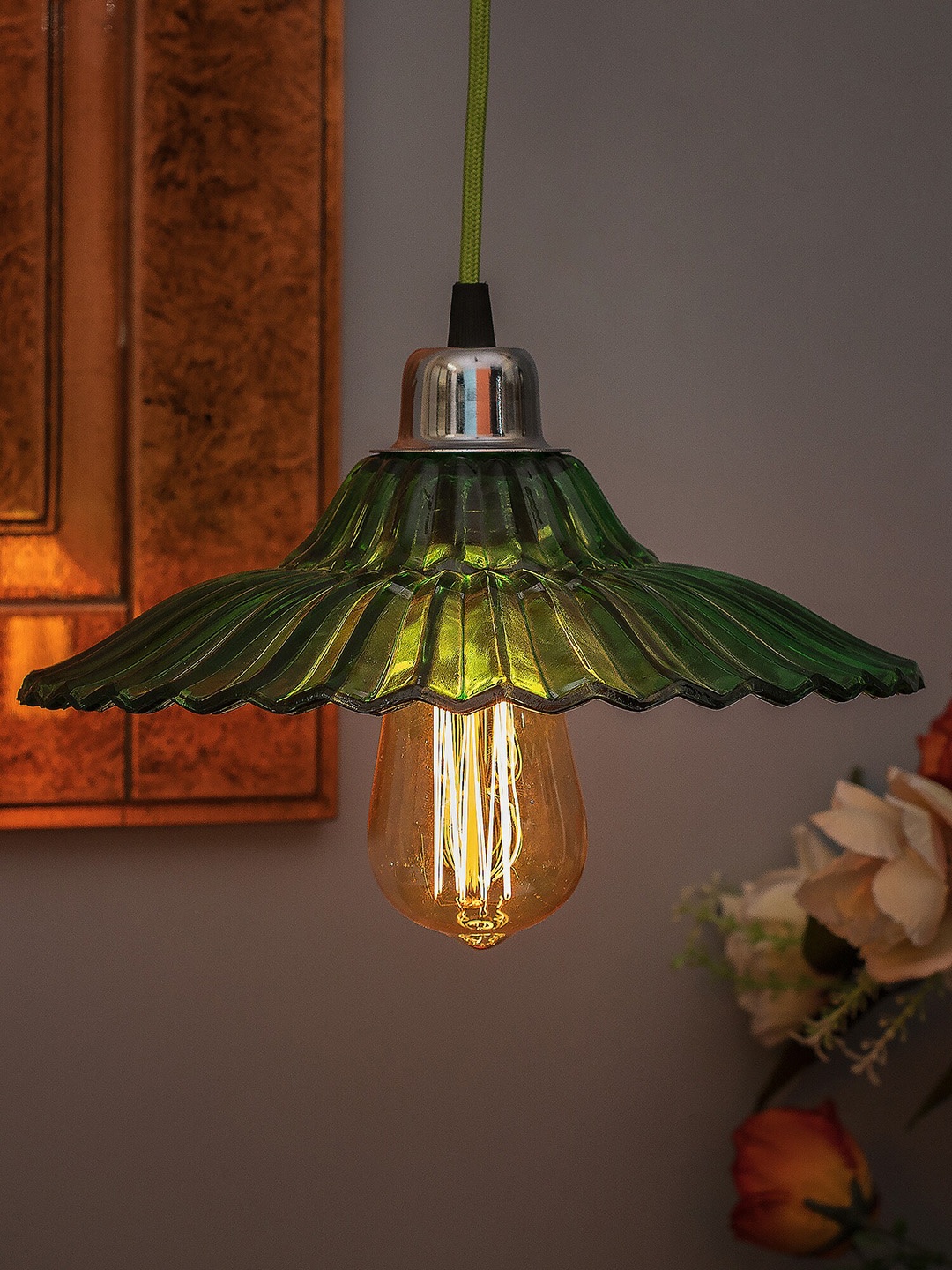 

Homesake Green Textured Hanging Pendant Lamp