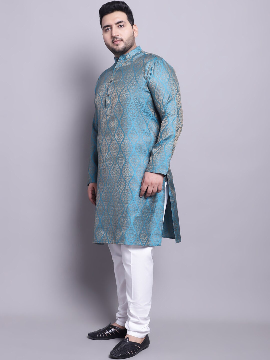 

SOJANYA PLUS Plus Size Woven Design Kurta With Pyjamas & Nehru Jacket, Blue