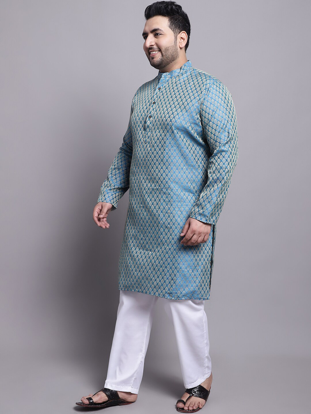 

SOJANYA PLUS Plus Size Woven Design Kurta With Pyjamas & Nehru Jacket, Blue