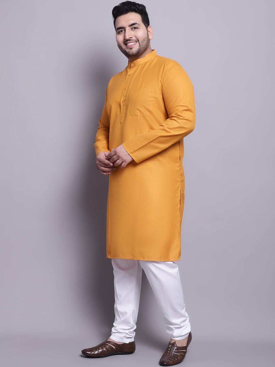 

SOJANYA PLUS Straight Kurta With Pyjamas & With Nehru Jacket, Mustard