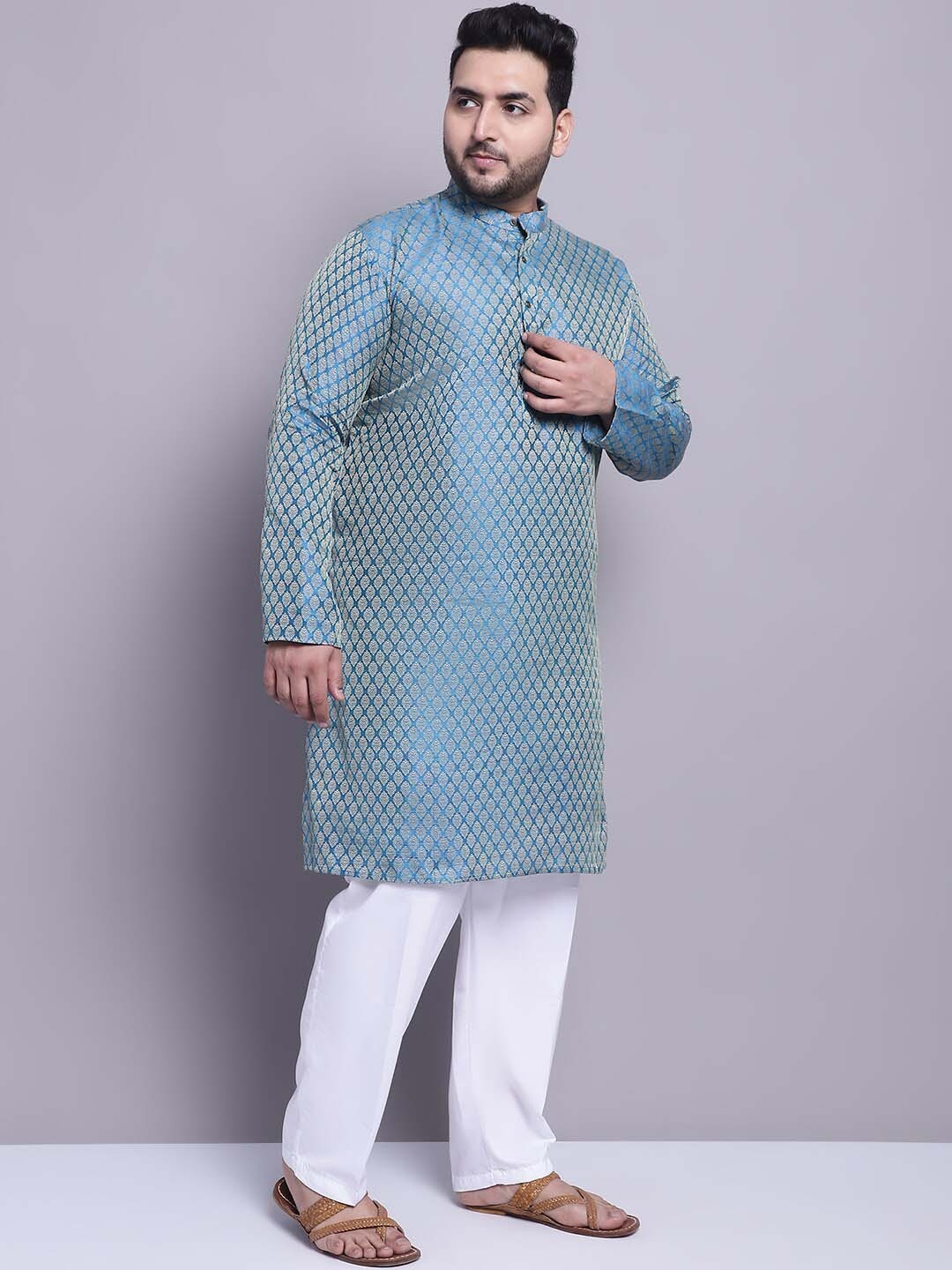 

SOJANYA PLUS Woven Design Regular Kurta With Pyjamas & With Nehru Jacket, Blue