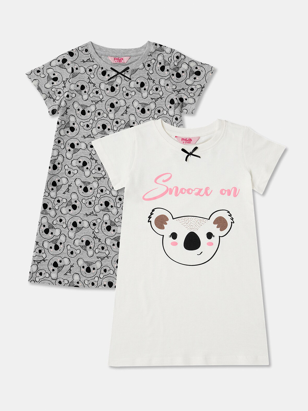 

R&B Girls Pack Of 2 Graphic Printed Longline T-shirt, White