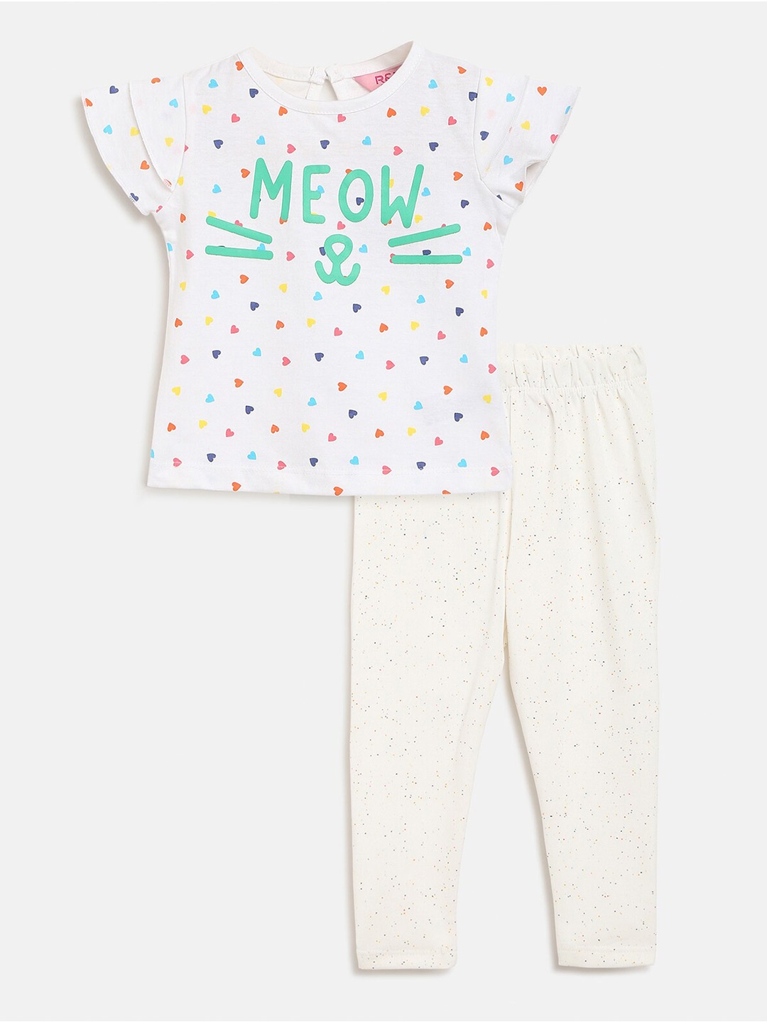 

R&B Girls Printed Pure Cotton T-shirt with Pyjamas, White