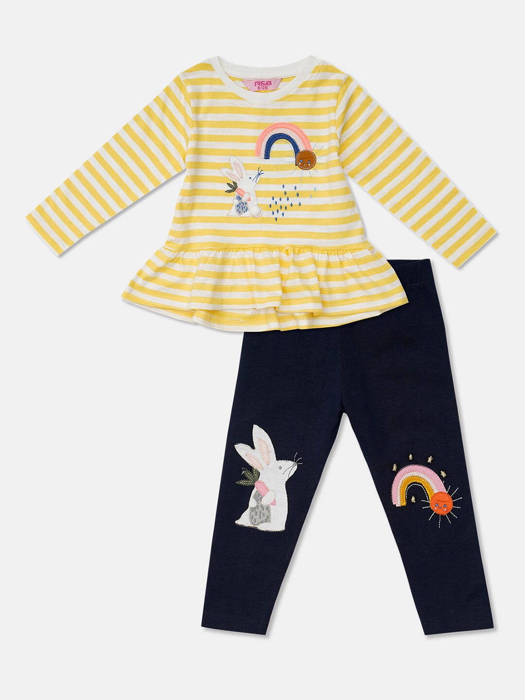 

R&B Girls Printed Pure Cotton Top With Pyjamas, Yellow