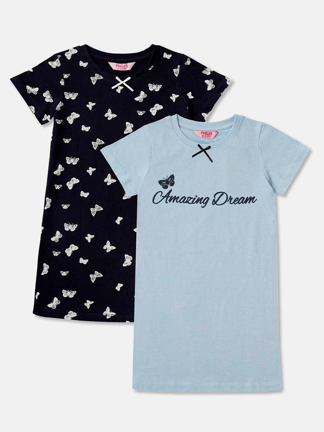 

R&B Girls Pack Of 2 Conversational Printed Pure Cotton T-Shirt, Black