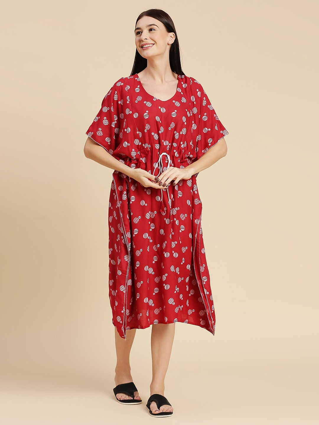

Pretty Awesome Geometric Printed Maternity Nightdress, Red