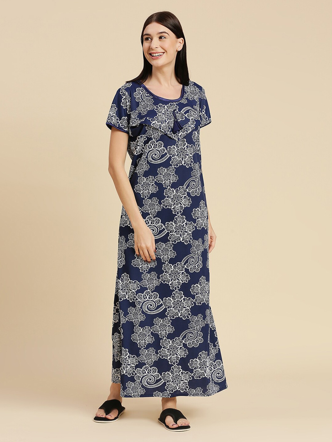 

Pretty Awesome Printed Maternity Feeding Maxi Nightdress, Blue