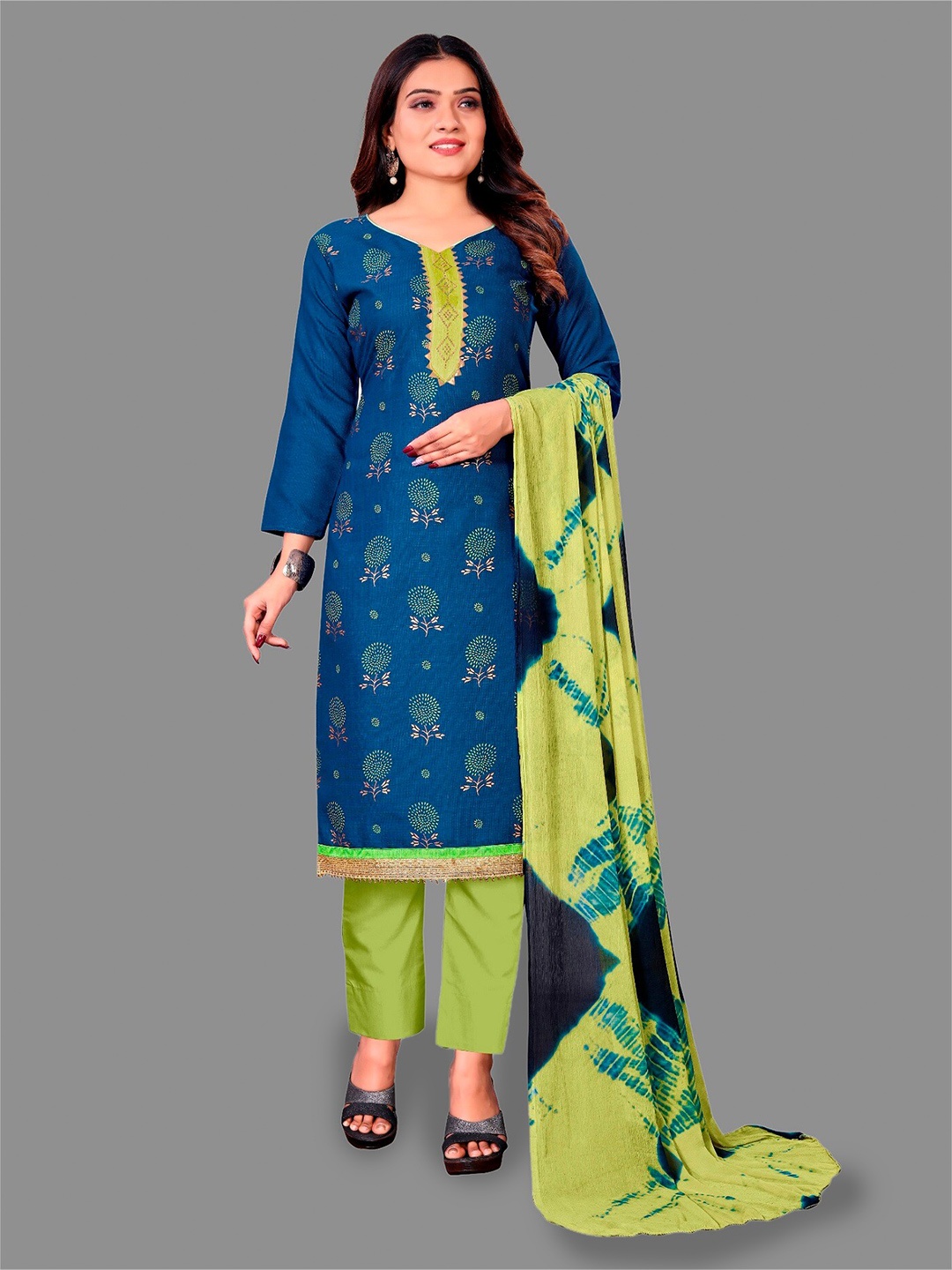 

APNISHA Floral Printed Unstitched Dress Material, Blue