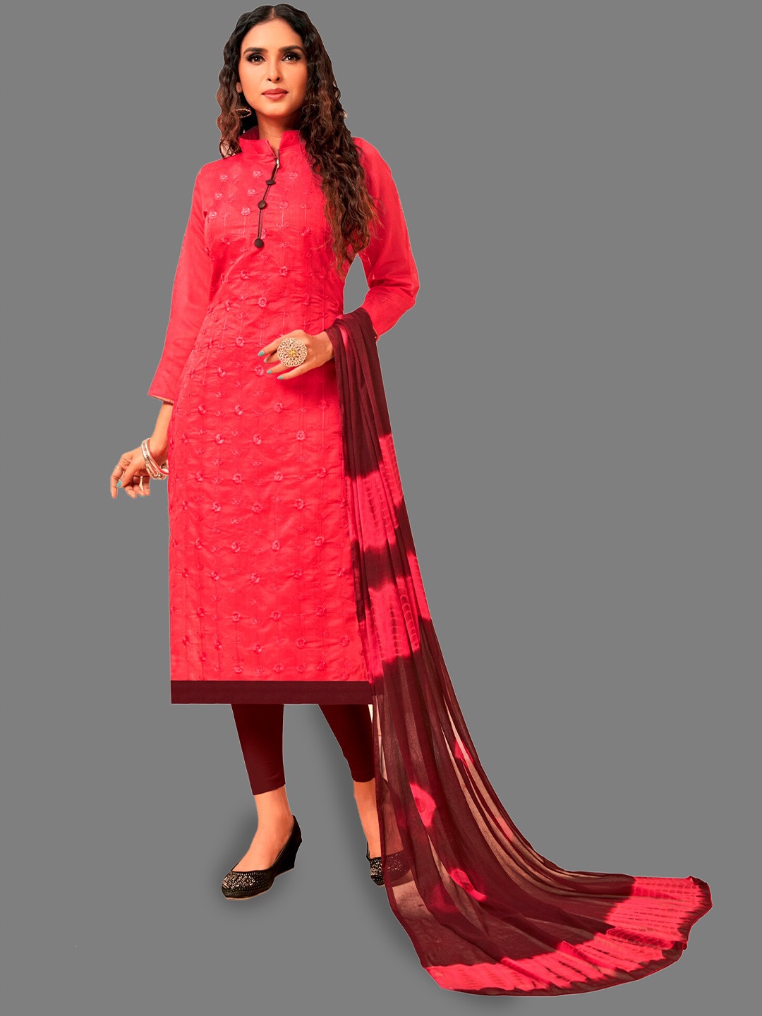 

APNISHA Embroidered Unstitched Dress Material, Red