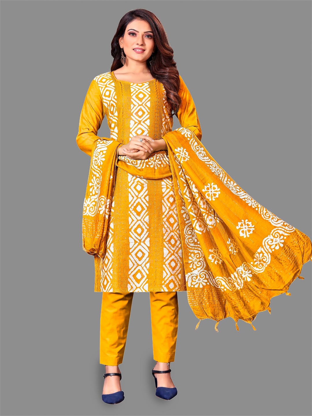 

APNISHA Ethnic Motifs Printed Unstitched Dress Material, Yellow