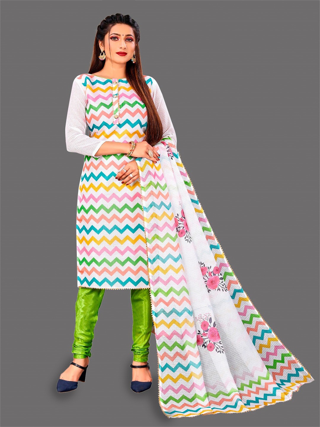 

APNISHA Geometric Printed Unstitched Dress Material, Green