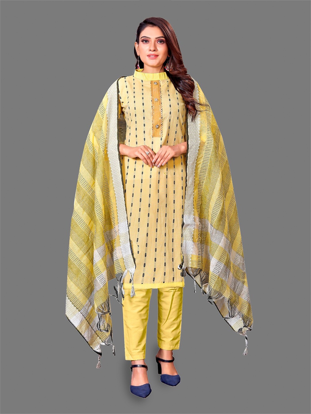 

APNISHA Embroidered Unstitched Dress Material, Yellow