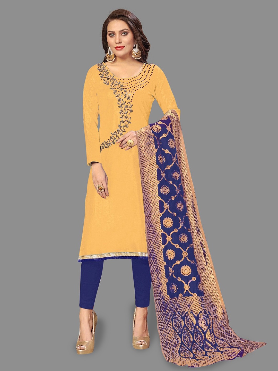 

APNISHA Embroidered Pure Cotton Unstitched Dress Material, Yellow
