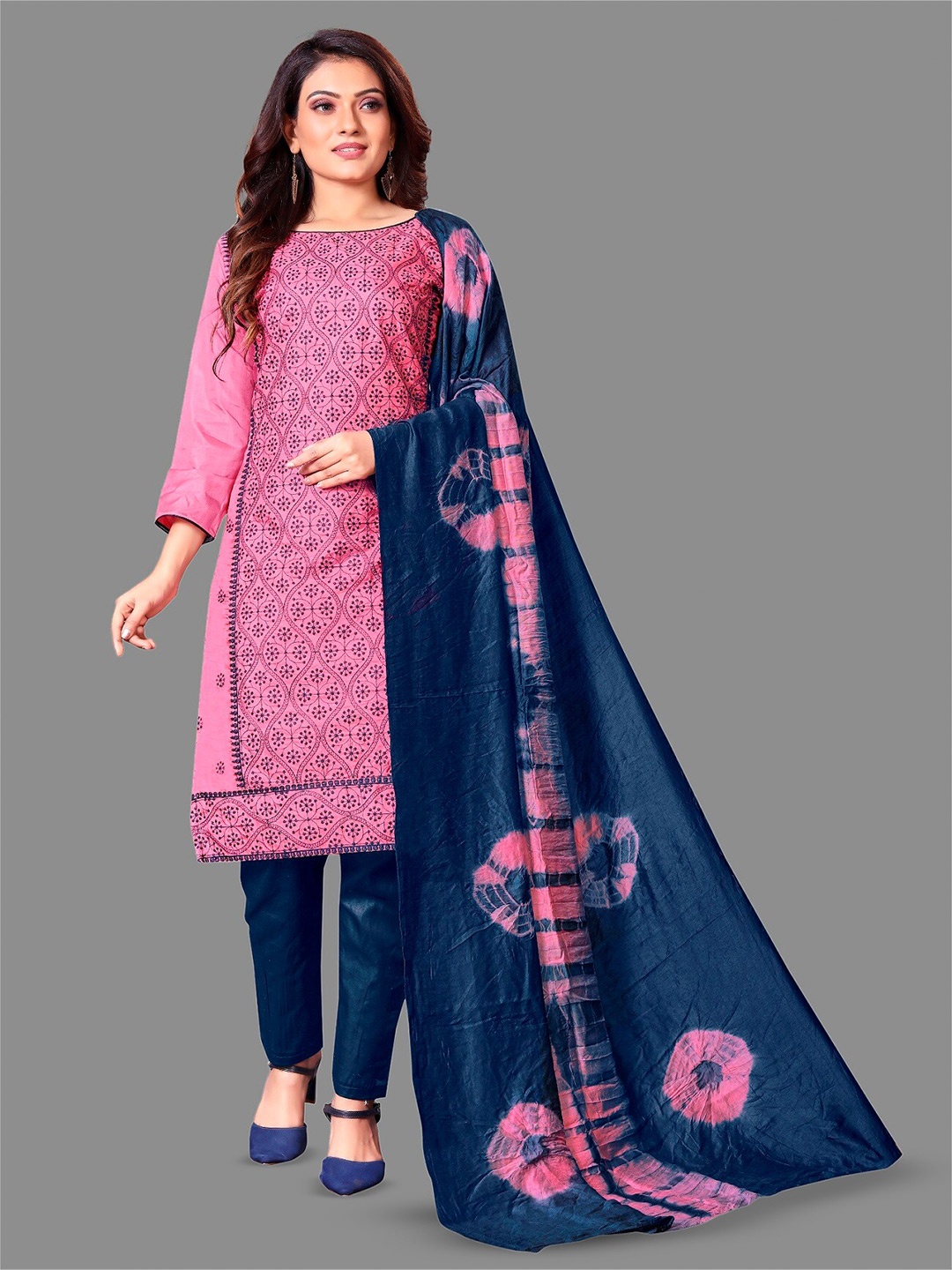 

APNISHA Embroidered Unstitched Dress Material, Peach