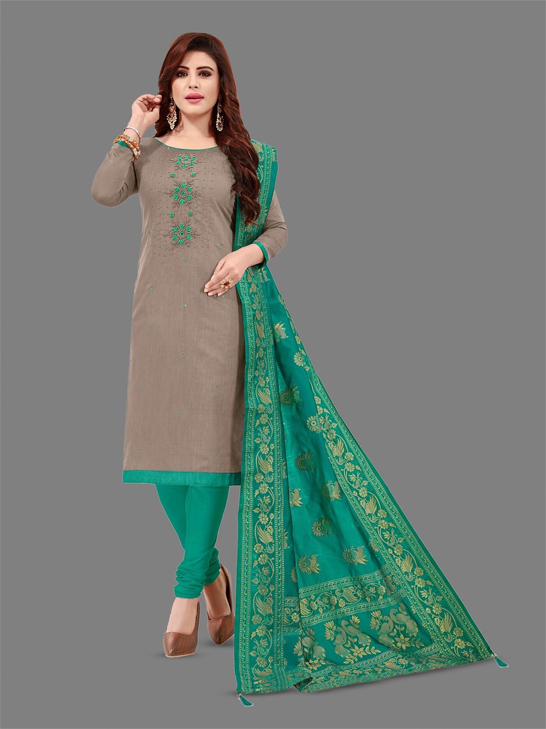 

APNISHA Embroidered Pure Cotton Unstitched Dress Material, Green