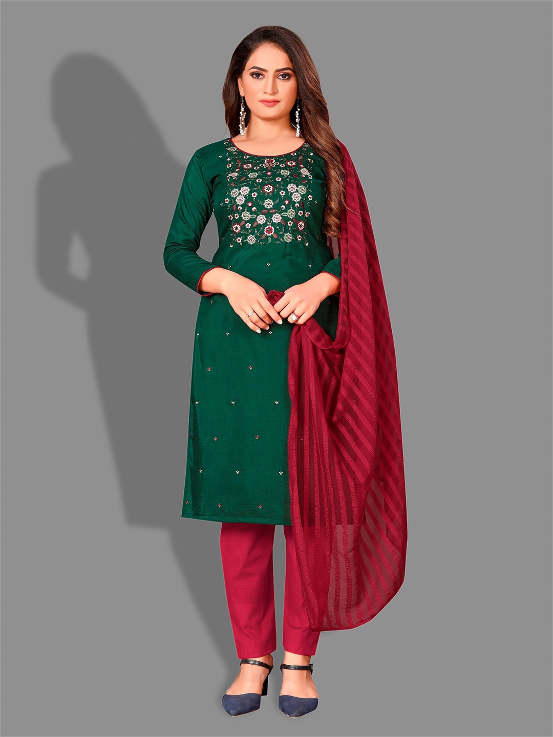 

APNISHA Yoke Design Embroidered Unstitched Dress Material, Green