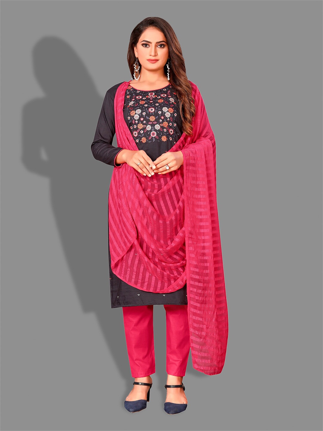 

APNISHA Embroidered Unstitched Dress Material, Black