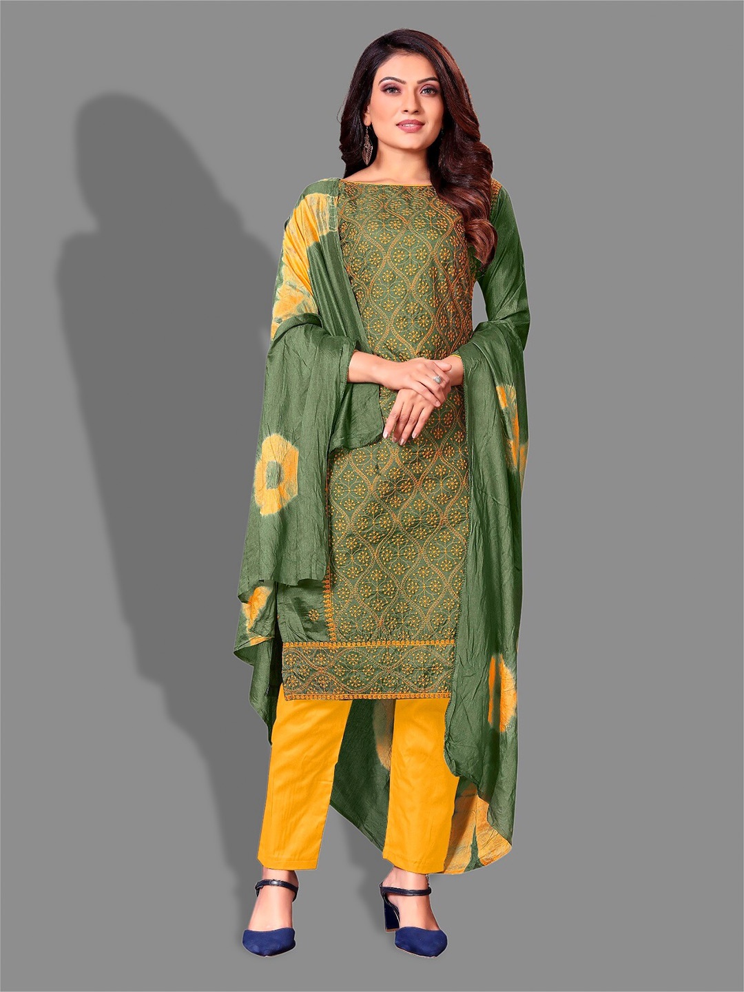 

APNISHA Ethnic Motifs Embroidered Unstitched Dress Material, Green