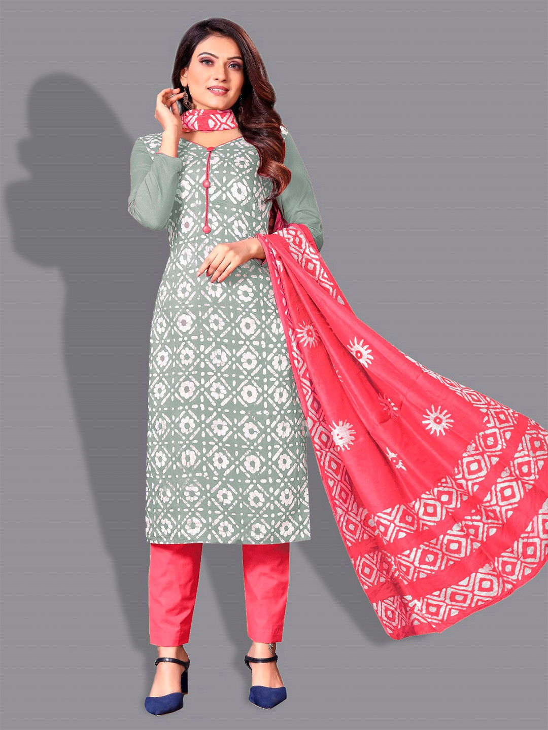

APNISHA Ethnic Motifs Printed Unstitched Dress Material, Grey