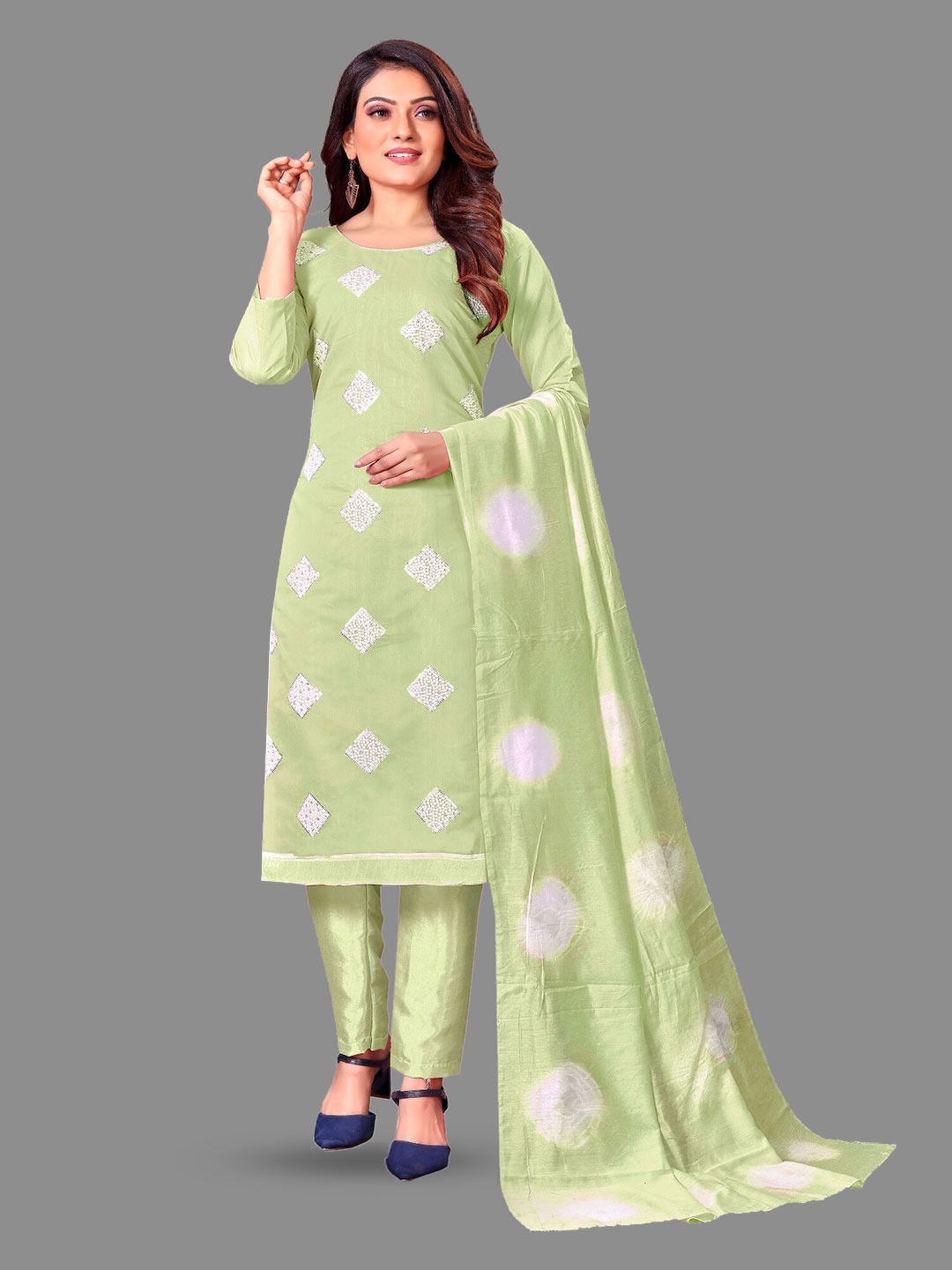 

APNISHA Embroidered Unstitched Dress Material, Green