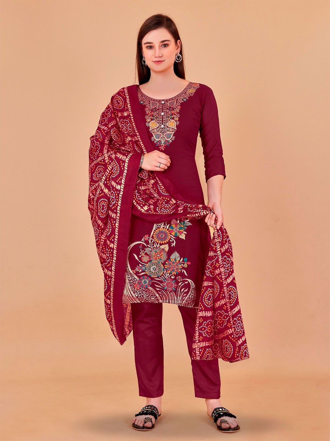 

APNISHA Woven Designed Gotta Patti Unstitched Dress Material, Maroon