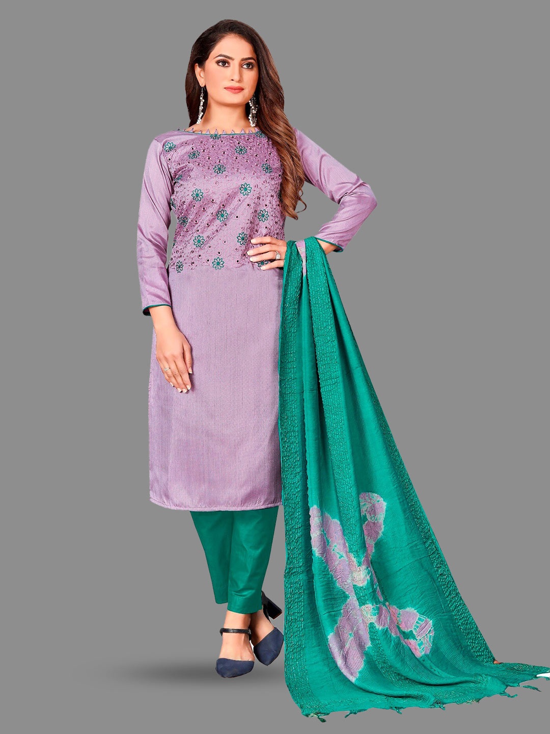 

APNISHA Embroidered Unstitched Dress Material, Purple