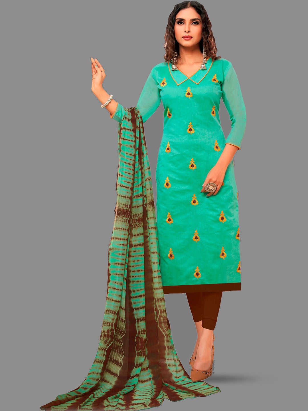 

APNISHA Ethnic Motifs Embroidered Unstitched Dress Material, Green