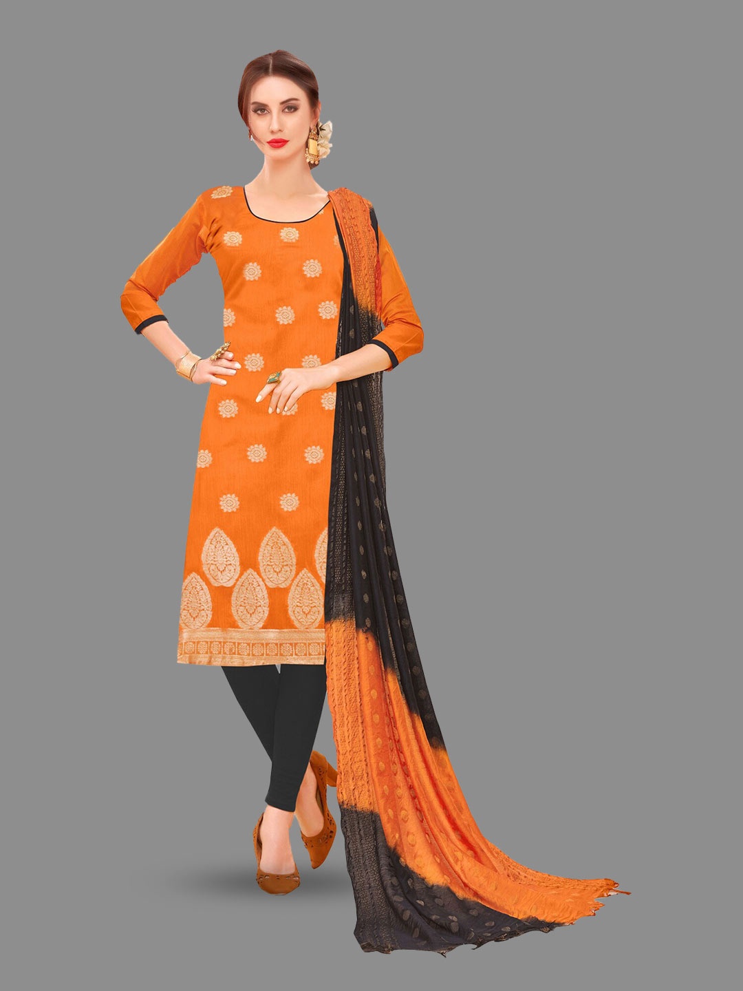 

APNISHA Printed Pure Cotton Unstitched Dress Material, Orange