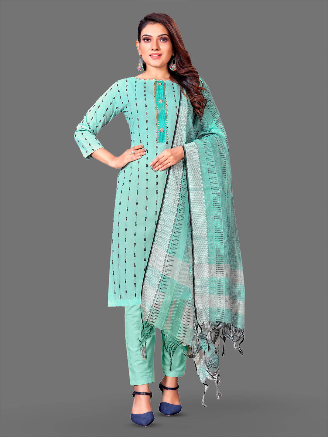 

APNISHA Embroidered Unstitched Dress Material, Green