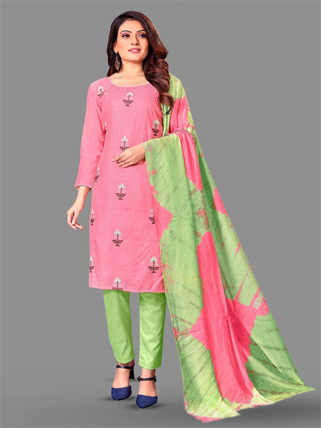 

APNISHA Embroidered Unstitched Dress Material, Pink