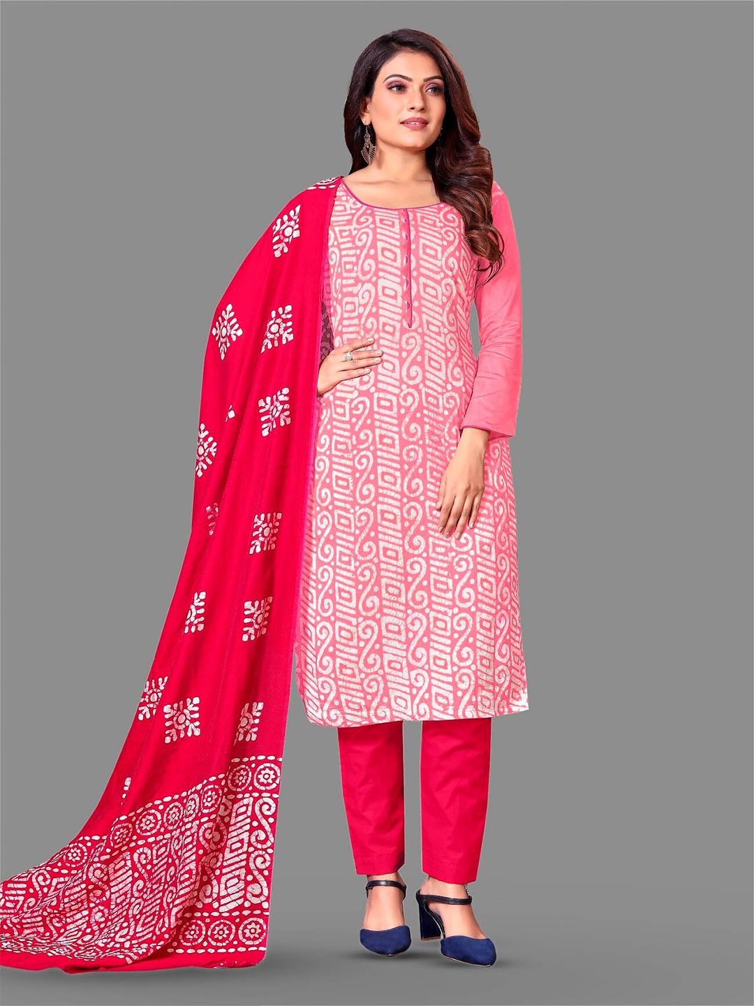 

APNISHA Ethnic Motifs Printed Unstitched Dress Material, Pink