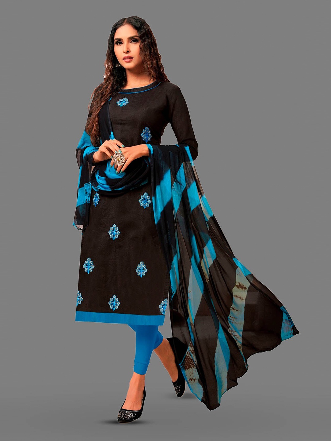 

APNISHA Embroidered Unstitched Dress Material, Black