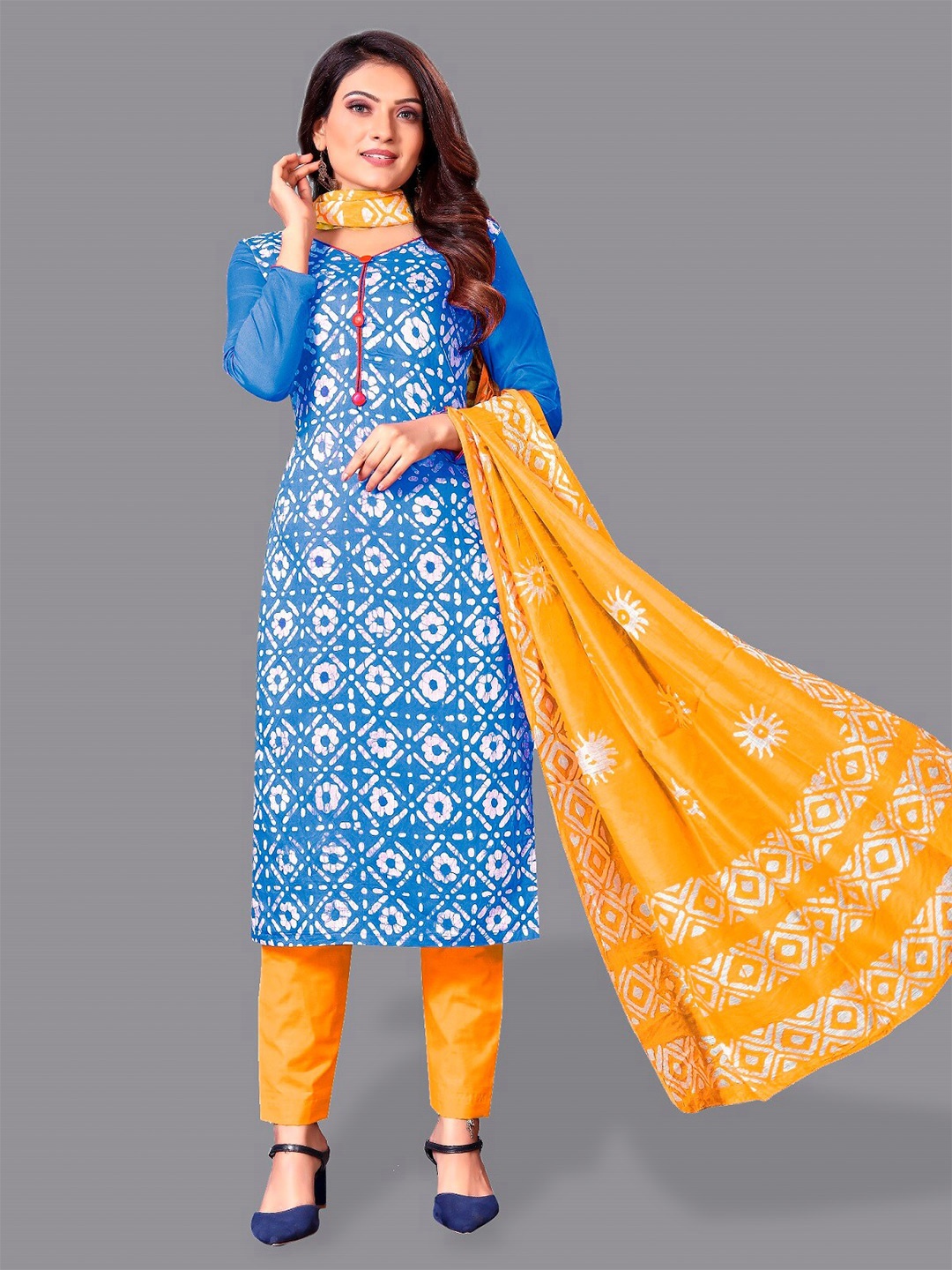

APNISHA Floral Printed Georgette Unstitched Dress Material, Blue